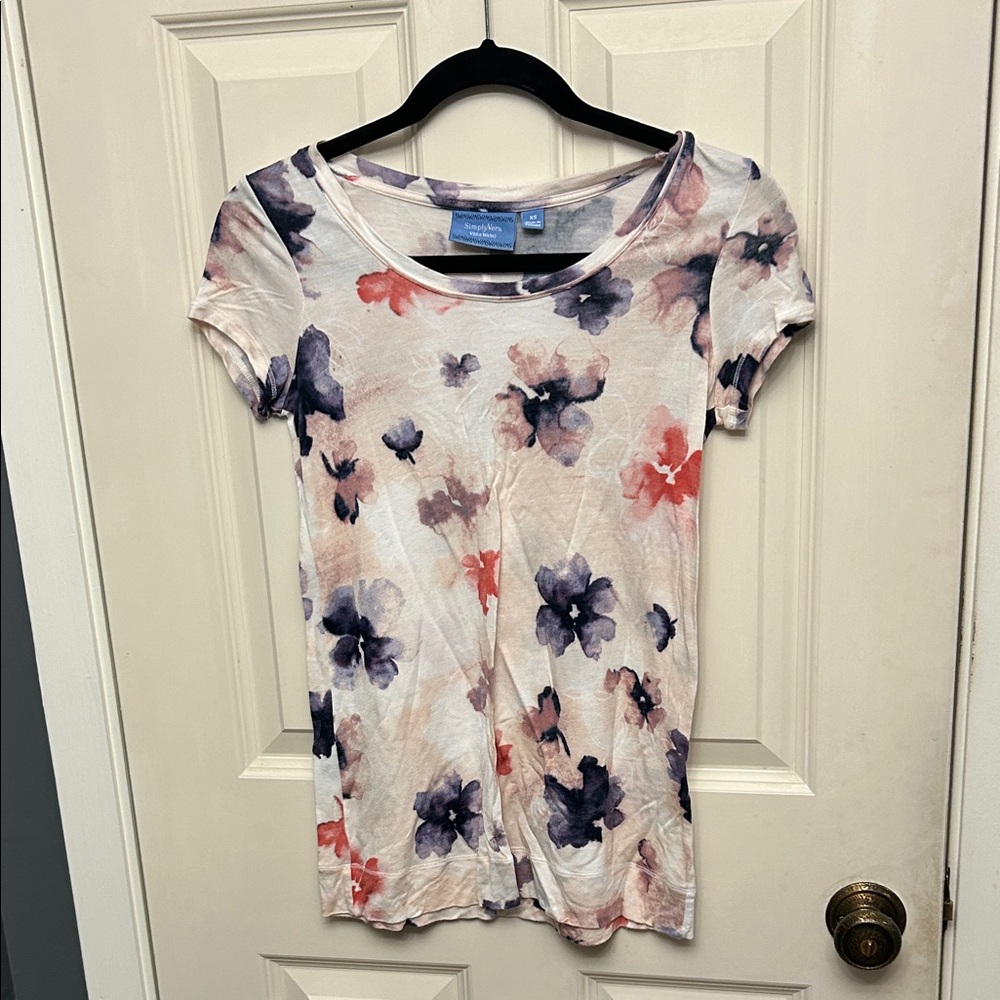 Simply Vera Vera Wang Pink and Purple Floral Short Sleeve Top